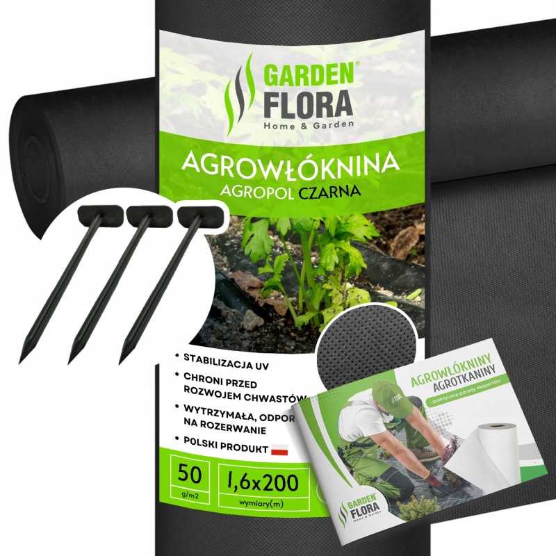 Juoda agrotekstilė piktžolėms 1,6x200m kilimėlis nuo piktžolių 50g + smeigtukai