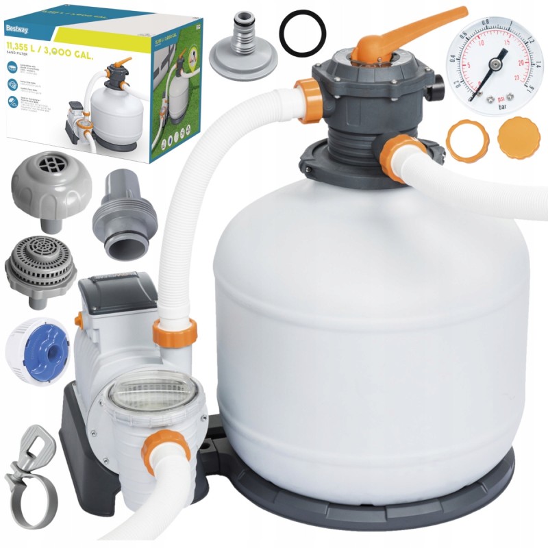 Smilšu filtra sūknis peldbaseiniem 11355l h bestway 58486 taimera dozators