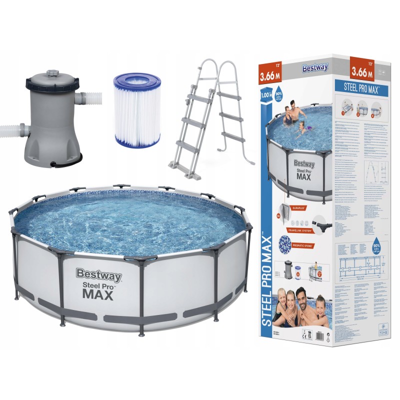 Bestway sodo baseinas ant rėmo 366 100 cm 12 pėdų siurblio filtro kopėčios